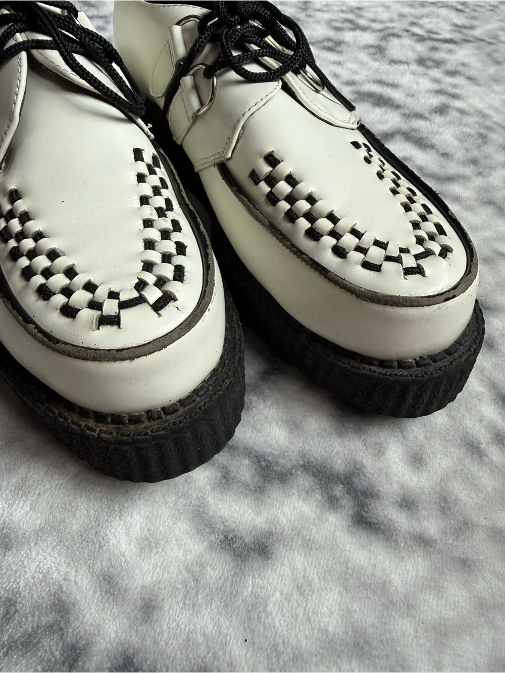 T.U.K - White Leather Viva Mondo Creeper Loafers - Men’s 9 Women’s 11